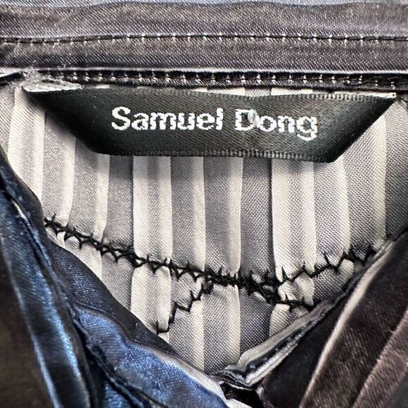 Samuel Dong Womens Button Down Long Sleeve Blouse Collared Textured Black Medium - Picture 3 of 4
